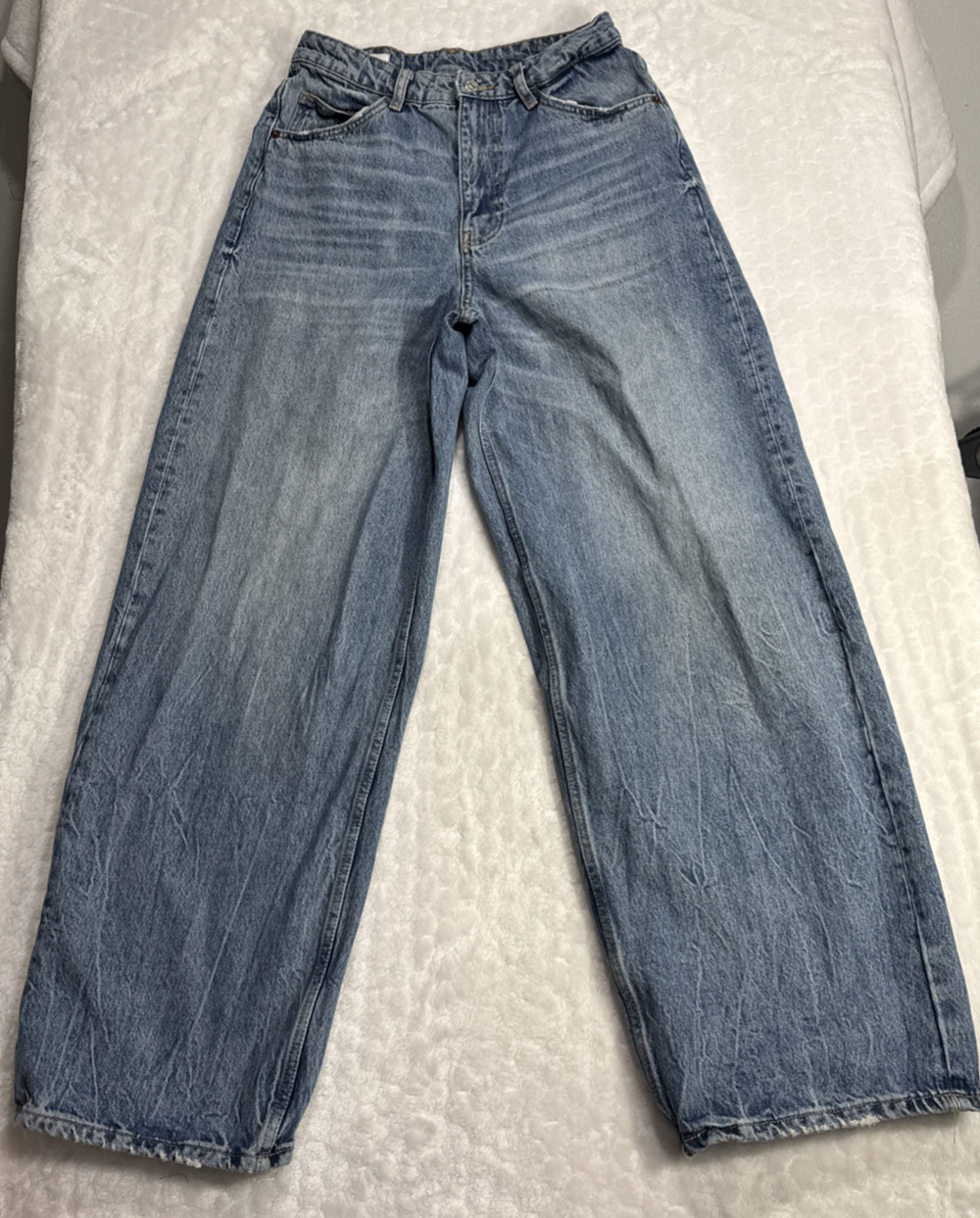 Zara Womens High Rise Wide Leg Jeans Blue Denim SIze 4 Grunge Streetwear Hipster